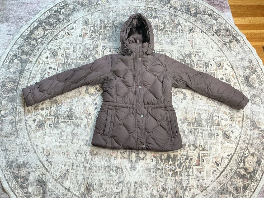 Lands End Puffer Jacket Womens XS 2-4 Brown Hooded Down Quilted Winter